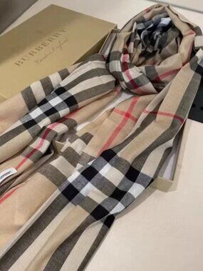 Burberry Beige and Black Checkered Scarf
